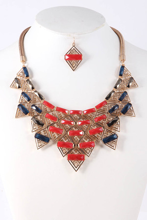 Aztec Cutout Jewel Bib Necklace 5BBB4